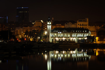 Fototapeta na wymiar Port authority building in Valencia at night