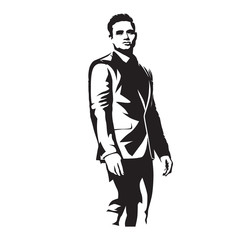 Businessman in suit standing, abstract vector isolated illustration
