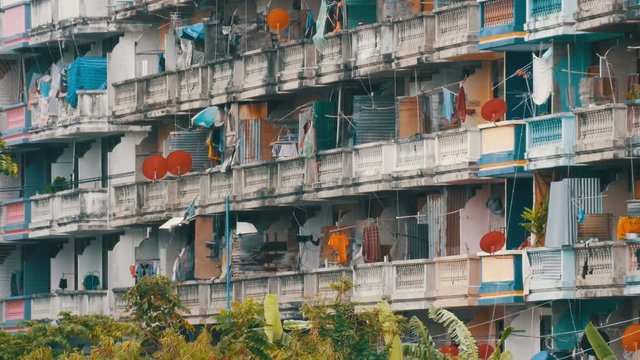 PATTAYA, THAILAND - December 16, 2017: Very poor area of the city where the poor and the poor live. Dirty and not well-groomed house for the poor