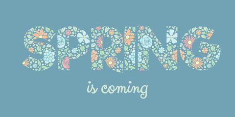 Springtime - cute pastel coloured banner with typography. Vector.