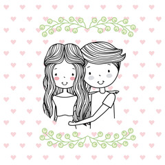 man and woman romantic couple cute hand drawn image vector illustration design