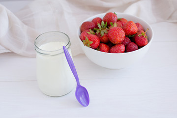 Healthy foods. Homemade yogurt with fruit and berries