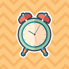 Retro alarm clock sticker flat icon with color background.