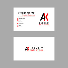 Simple Business Card with initial letter AK rounded edges