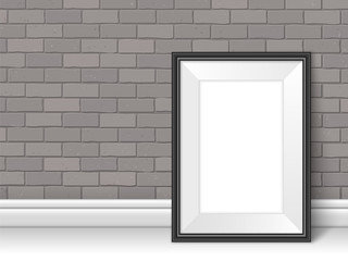 Frame template near brick wall on the floor vector grey black