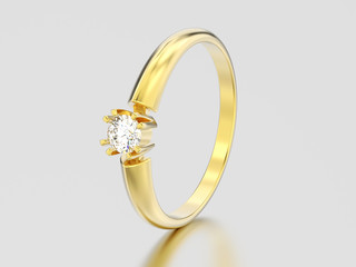 3D illustration yellow gold engagement solitaire double prong basket diamond ring