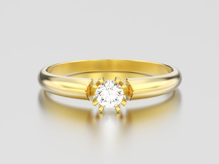 3D illustration yellow gold engagement solitaire double prong basket diamond ring