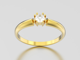 3D illustration yellow gold engagement solitaire double prong basket diamond ring
