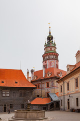 Fototapeta na wymiar The highest tower in the castle. Cesky Krumlov. Czech Republic. Europe.