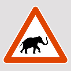 elephant black silhouette road sign vector illustration