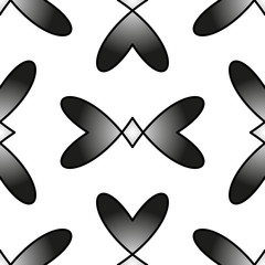 Black and white gradient hearts and rhombus seamless pattern