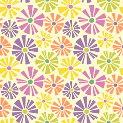 Spring theme seamless pattern of cut out style daisies. Cheerful retro design for fabric, wallpaper, backgrounds and decor.