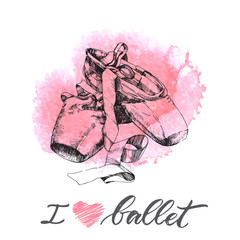 Illustration, hand drawn  pair of well-worn ballet pointes shoes © Olaola