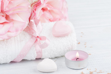 SPA organic products with roses, bath bombs