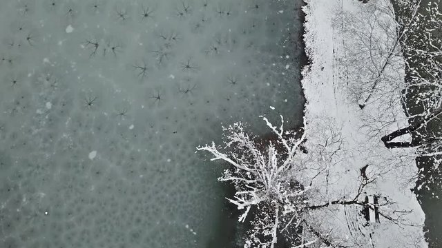 Flying over a typical winter landscape in Germany