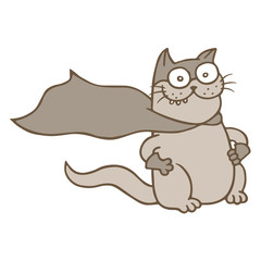 Cartoon cat superhero in mask and raincoat. Vector illustration.
