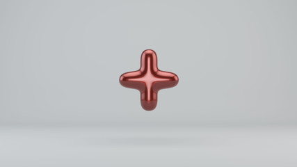 Obraz premium Glossy paint number plus sign. 3D render of bubble font with glint isolated on white background