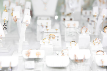 Showcase with jewelry in shop