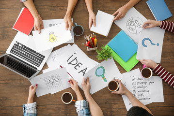 Young team working with marketing plan in office