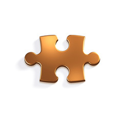 Bronze Puzzle Piece of Jigsaw. 3D Render Illustration