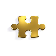 Gold Puzzle Piece of Jigsaw. 3D Render Illustration
