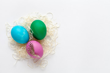 White easter background with color eggs