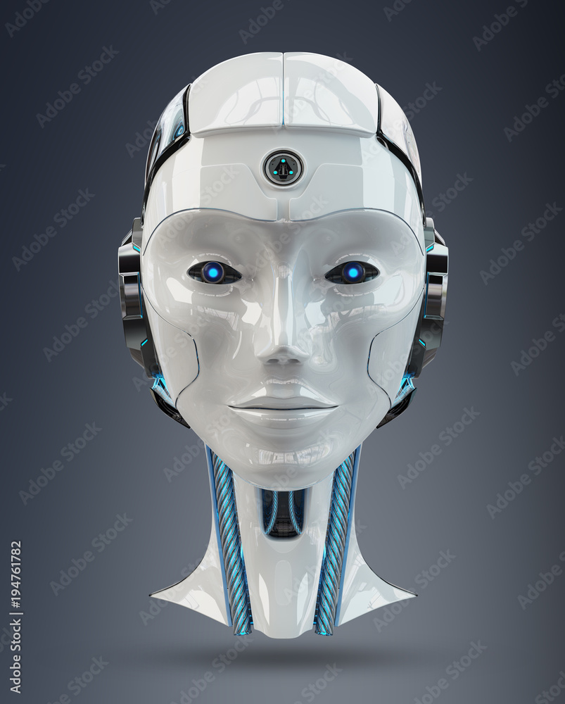 Poster Cyborg head artificial intelligence 3D rendering