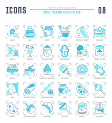 Fototapeta premium Set Blue Line Icons of Sweets and Chocolate.