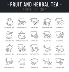 Set Vector Line Icons of Fruit and Herbal tea.
