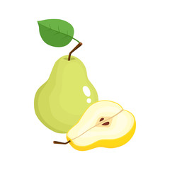 Bright vector illustration of juicy pears isolated on white.