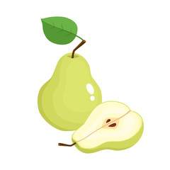 Bright vector illustration of juicy pears isolated on white.