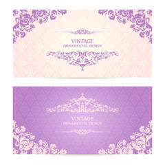 Vintage set of template ornamental borders and patterned background. Elegant lace wedding invitation design, Greeting Card, banner.