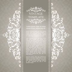 Vintage template with pattern and ornate borders. Ornamental lace pattern for invitation, greeting card, certificate.