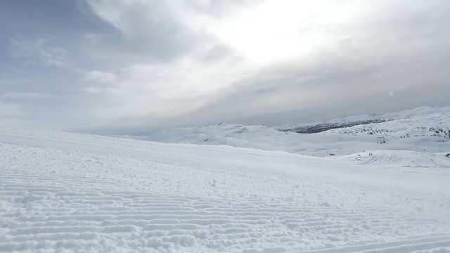 Slow motion of Alpine skier, close-up
