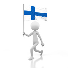 Small Person Walking with Finland Flag in a Hand