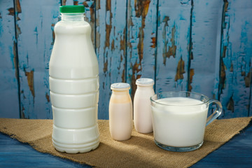 Dairy products on a blue table
