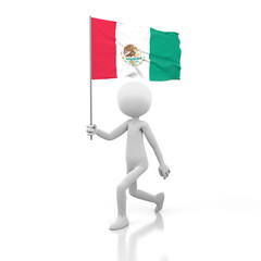 Small Person Walking with Mexico Flag in a Hand.