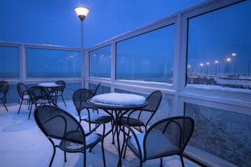Baltic Sea pier in Gdansk at dusk, Poland