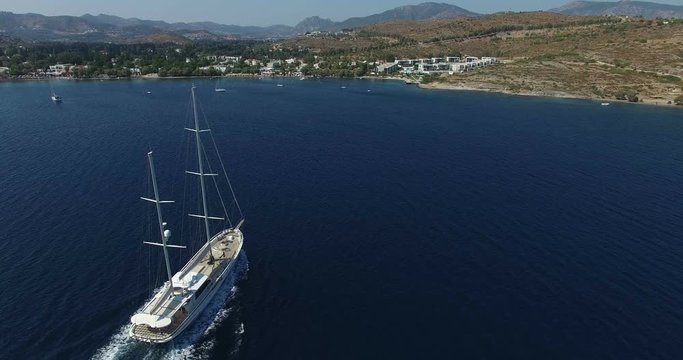 Wooden Yacht Crusing Tracking by Drone