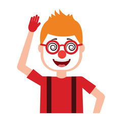 happy man hat and crazy glasses portrait vector illustration