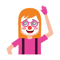 funny smile woman with clown mask silly glasses vector illustration