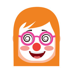 laughing face woman with crazy glasses mask clown enjoy vector illustration