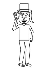 happy woman wearing hat and comic glasses festive vector illustration