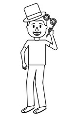young man standing crazy glasses and hat humor vector illustration