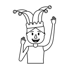 happy man jester hat and crazy glasses portrait vector illustration