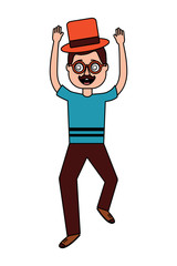 happy man standing wearing mask mustache glasses and hat vector illustration