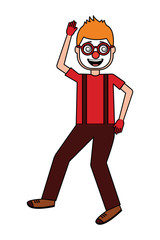 happy man with clown mask glasses and gloves vector illustration