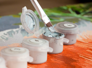 Brush and paint containers for painting by numbers