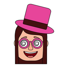laughing face woman with crazy glasses and hat enjoy vector illustration