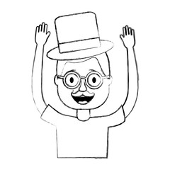 happy man hat and crazy glasses portrait vector illustration sketch design